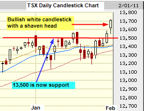 Candlestick Charts: Shaven head candlestick or the TSX